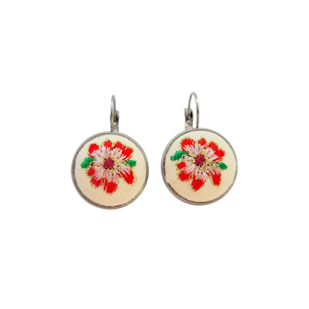 earrings steel silver fabric white flowers19